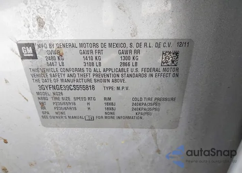 2012 Cadillac Srx Standard from USA, damaged, VIN 3GYFNGE39CS555818